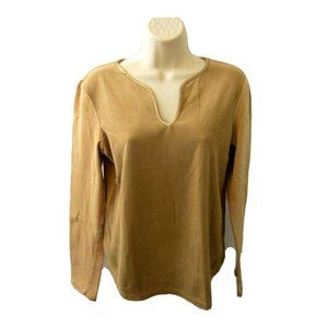 Liz Claiborne Top Sz Medium Emma James Brown Faux Suede Front Long Sleeve V-Neck